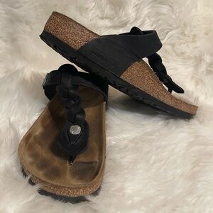 Birkenstock Gizeh Oiled Leather Sandals - Black for Women Sz 37 EU, 6.5/7 US